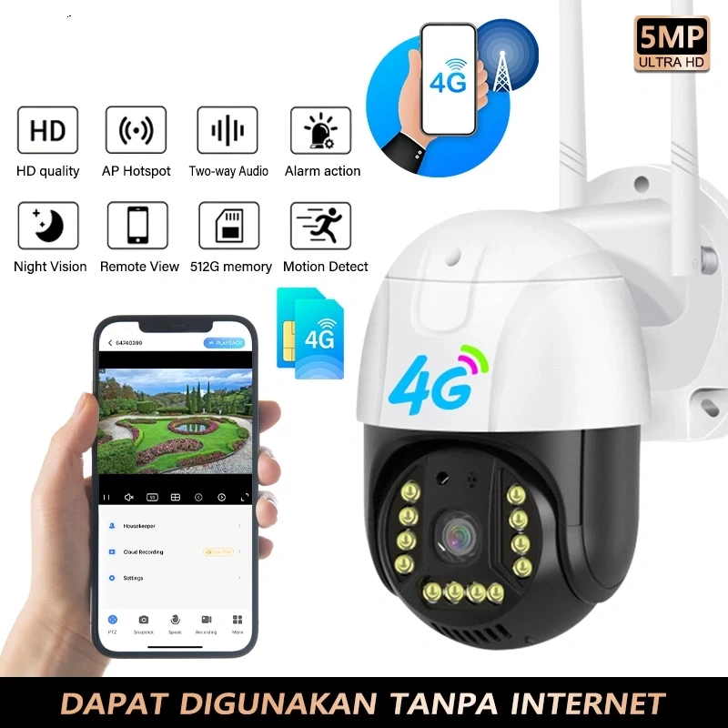 CCTV V380 Pro IP Camera Outdoor Koneksi Sim card 4G,cctv tanpa wifi bisa sambung hp Waterproof Smart 4G Kamera 1080HD 360Derajat Ponsel PTZ Remote Control Kamera