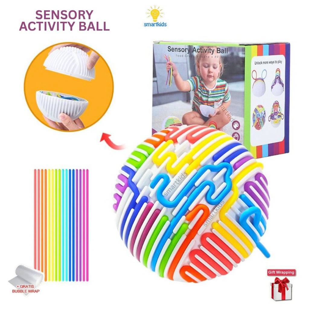 Mainan Anak Sensory Activity Ball Busy Tali Silikon Halus Montessori Kreatif Puzzle Susun Rakit Beragam Bentuk Edukasi Bayi Motorik Sensorik Baby Toy Early Learning