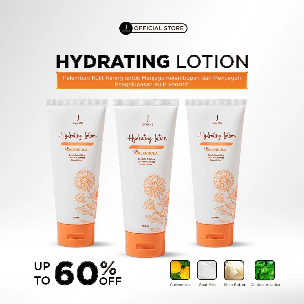 Jevarine Hydrating Lotion With Calendula 3PCS - Pelembap Kulit Kering untuk Menjaga Kelembapan dan Mencegah Pengelupasan Kulit Sensitif