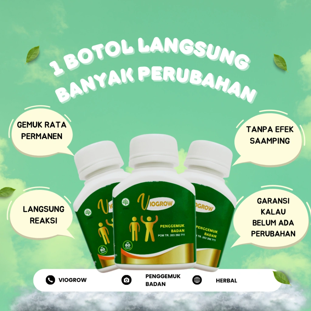 Gemuk Rata Viogrow Obat gemuk Permanen Penggemuk badan herbal alami serta penambah nafsu makan Berat badan bikin cepat gemuk Penambah nafsu makan anak dan dewasa pria dan wanita ubat gemuk permanen Bpom gemuk farmasi Multivitamin Herbal Suplemen