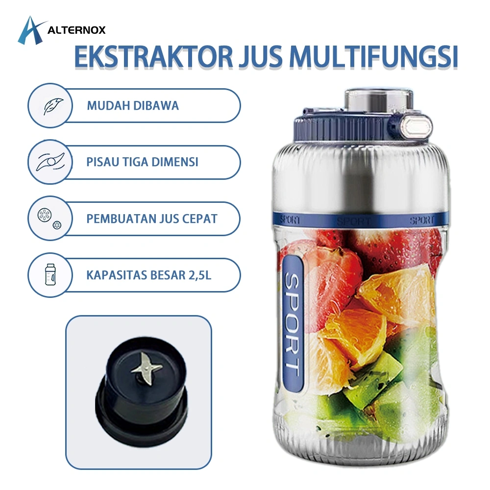 ALTERNOX Blender Juicer Portable 2.5L Mini Juicer Multifungsi | Rechargeable Blender Jus | Alat Jus Portable Listrik