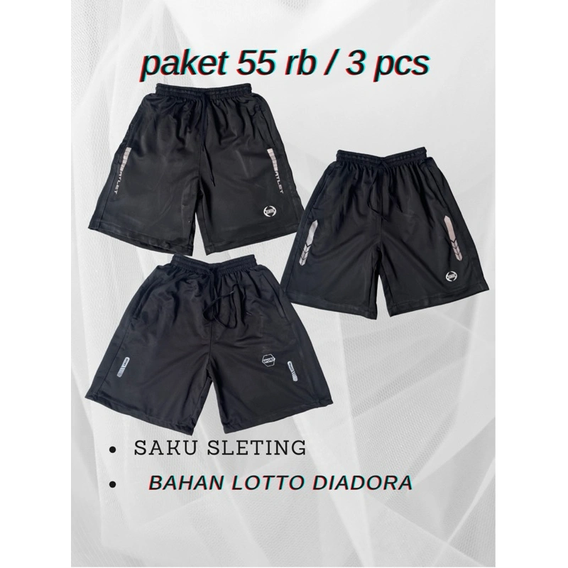 ( beli 1 isi 3 pcs ) Celana Pendek Olahraga Gym Running Jogging Unisex Saku Resleting