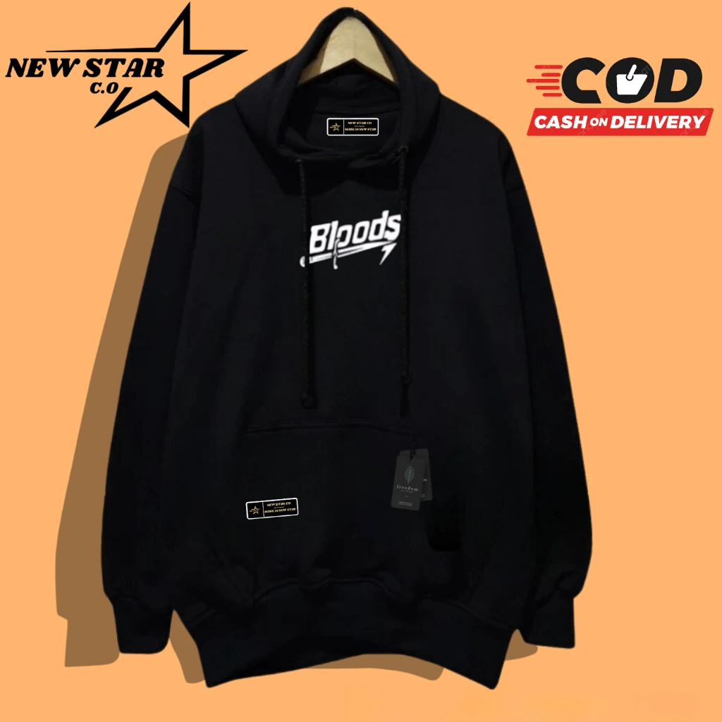 sweater unisex lokal distro Bandung terbaru trending latte motif Bloods hoodie jumper pria wanita aesthetic fleece tebal lembut