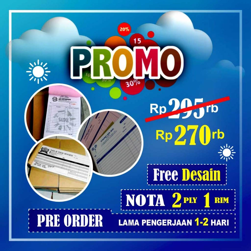 CETAK NOTA NCR -- 1 RIM 2 PLY - RANGKAP -- NOTA TOKO KWITANSI SURAT JALAN--CETAK 1 WARNA