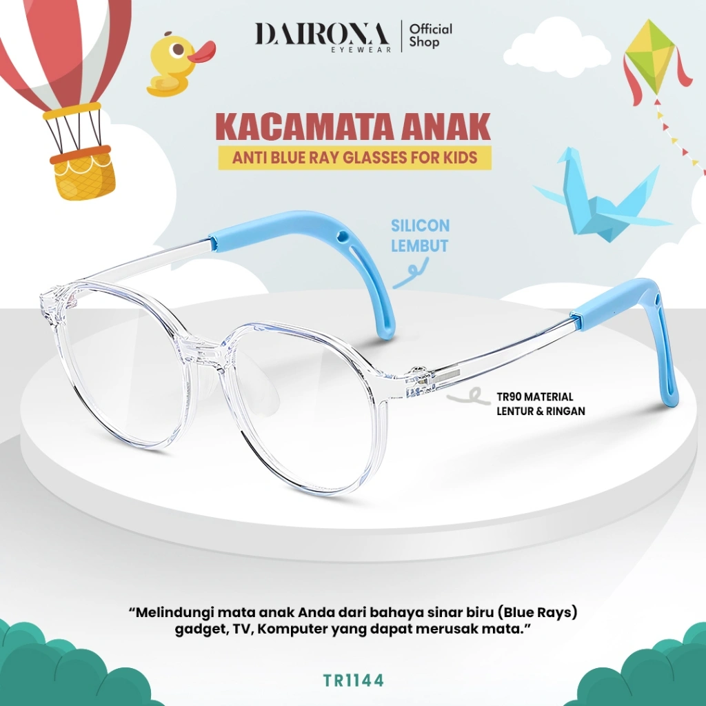 Dairona Eyewear Kacamata Anak Anti Blueray TR-90+Silicon Fleksibel Lentur Bulat Fashion Kids Glasses 12804