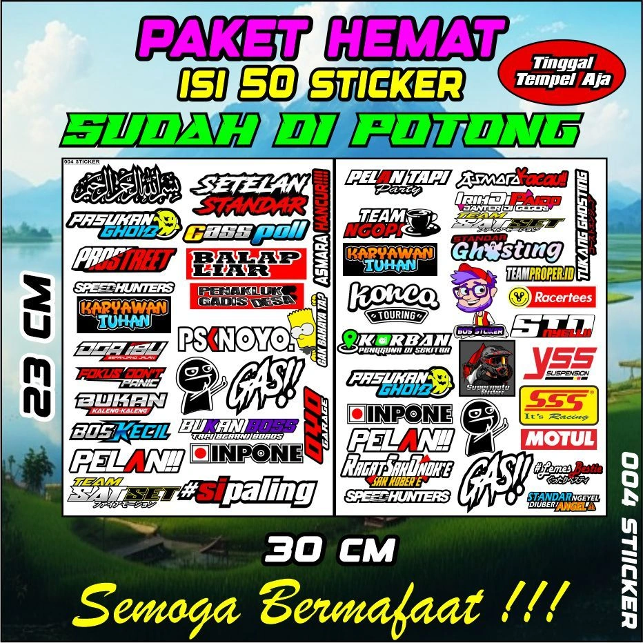 004 Sticker setiker stiker striping sponsor racing Kata-kata gokil Set Pack Terbaru Viral Isi 50 Sticker pcs murah keren untuk Motor  logo helm Hiasan terbaru