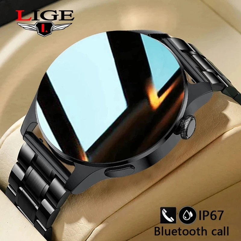 LIGE Jam Tangan Pintar Pria Panggilan Bluetooth Baru Jam Tangan Pintar Olahraga Kebugaran Tahan Air Tali Baja Jam Tangan Pria