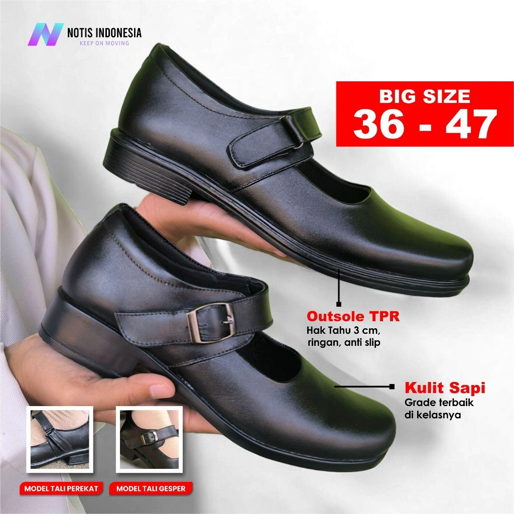 NOTIS - SEPATU WANITA JUMBO MABA SEPATU FANTOFEL KULIT SEKOLAH PASKIBRA CEWEK FORMAL PANTOFEL BIG SIZE SKRIPSI YUDISIUM OSPEK
