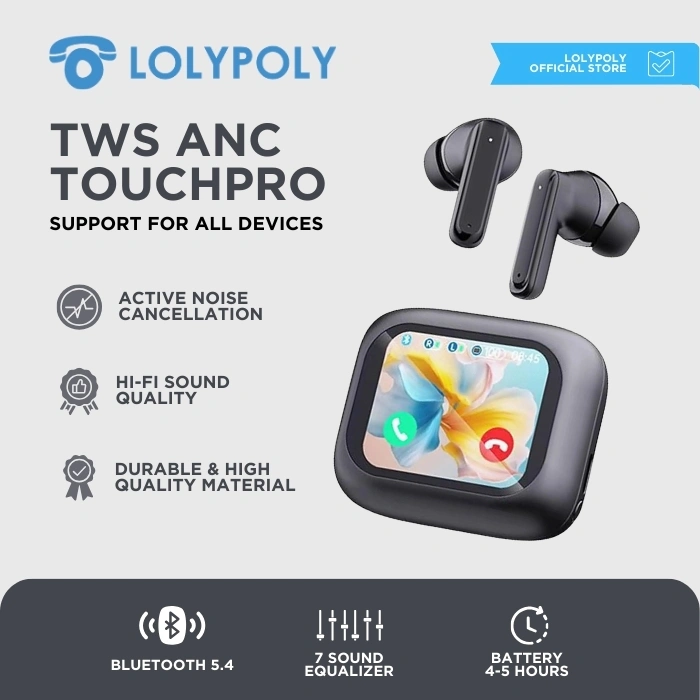 LOLYPOLY Earphone Wireless Touchpro With LED Active Noise Cancelling