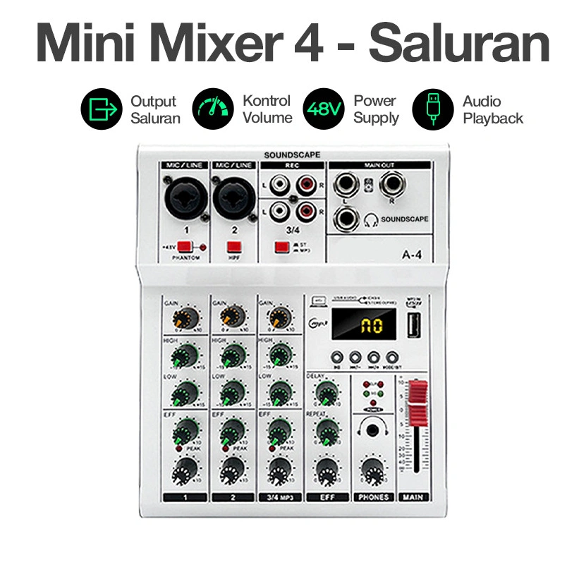 IDEELAB【COD】 Pm4 Mixer Sound Audio System Bluetooth Dsp USB 4 Channel Mini Audio Interface For Recording 12v Mixer With Equalizer