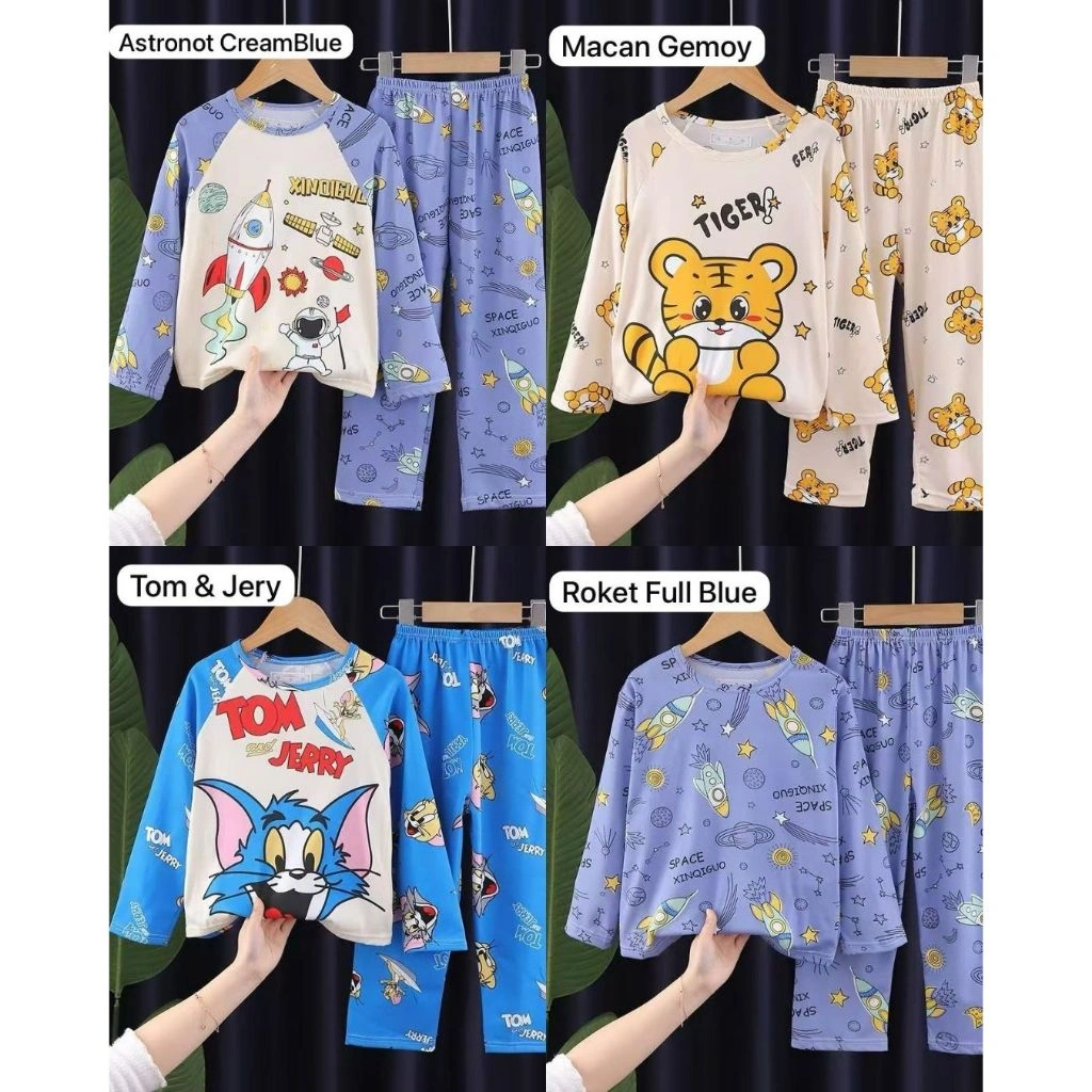 Piyama/Baju Tidur Anak Laki-Laki Usia 4-15 Tahun Motif Kartun Bahan Import Premium