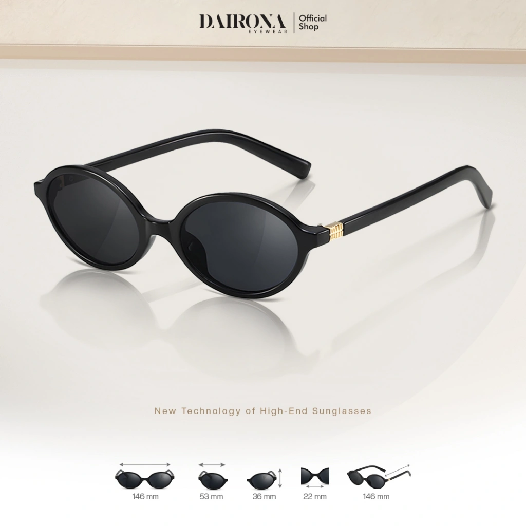 Dairona Eyewear Kacamata Hitam Model Oval Sunglasses Anti Silau UV400 Fashion Pria Wanita Material TR-90 G15S