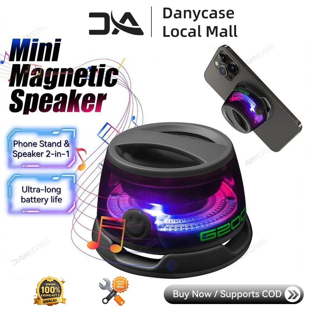 DANYCASE Speaker Bluetooth G200 Bass Stereo, Masa Putar 12 Jam Speaker Portabel Mini Magnetik Tahan Air IPX7 dengan Lampu LED