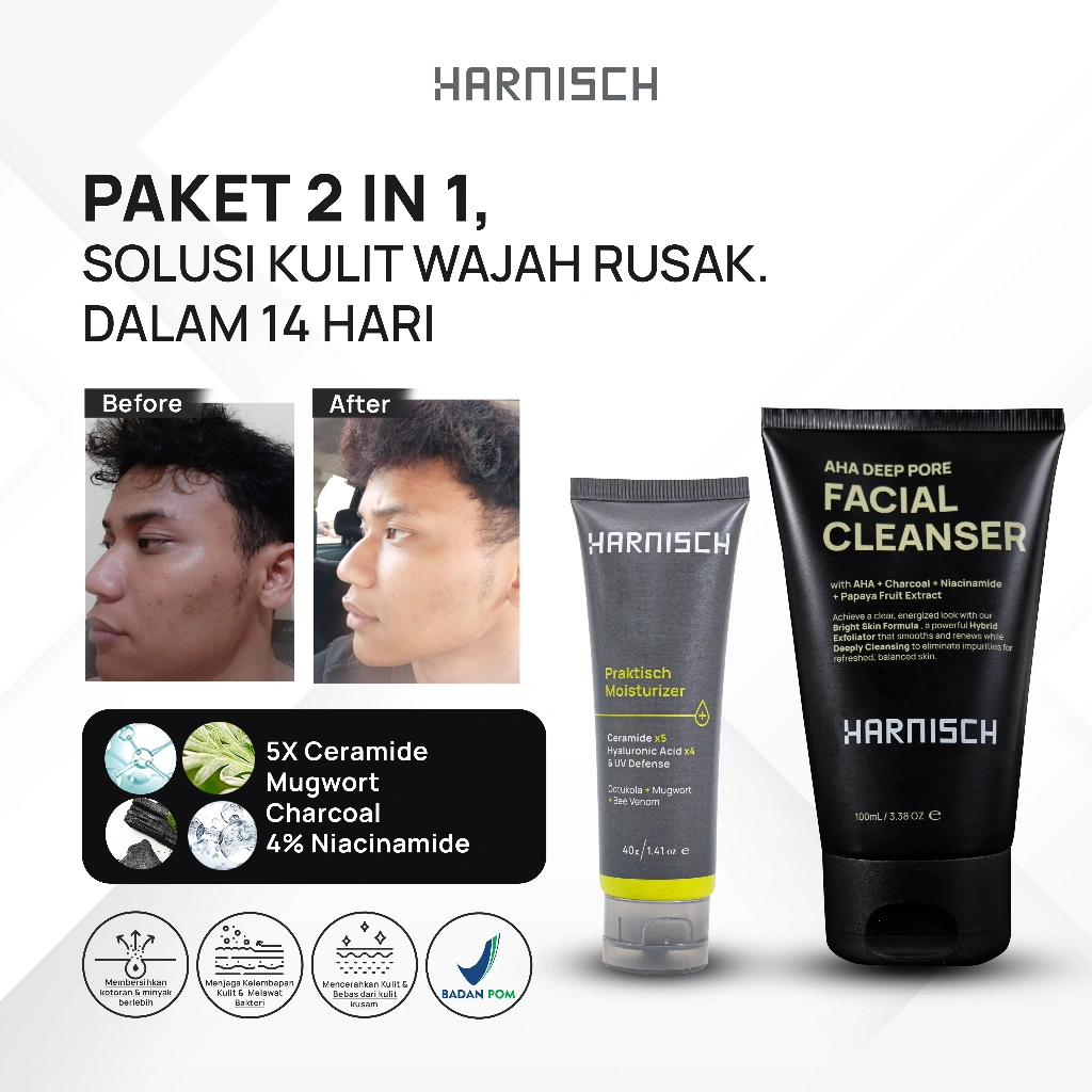 Harnisch Aha Deep Pore Facial Cleanser X Praktisch Moisturizer 2in1 Pelembab Wajah Dengan Sunscreen sabun muka pria sabun jerawat face wash pria face wash jerawat sabun muka kulit berminyak sabun kulit jerawat Sabun pembersih wajah untuk kulit kusam,