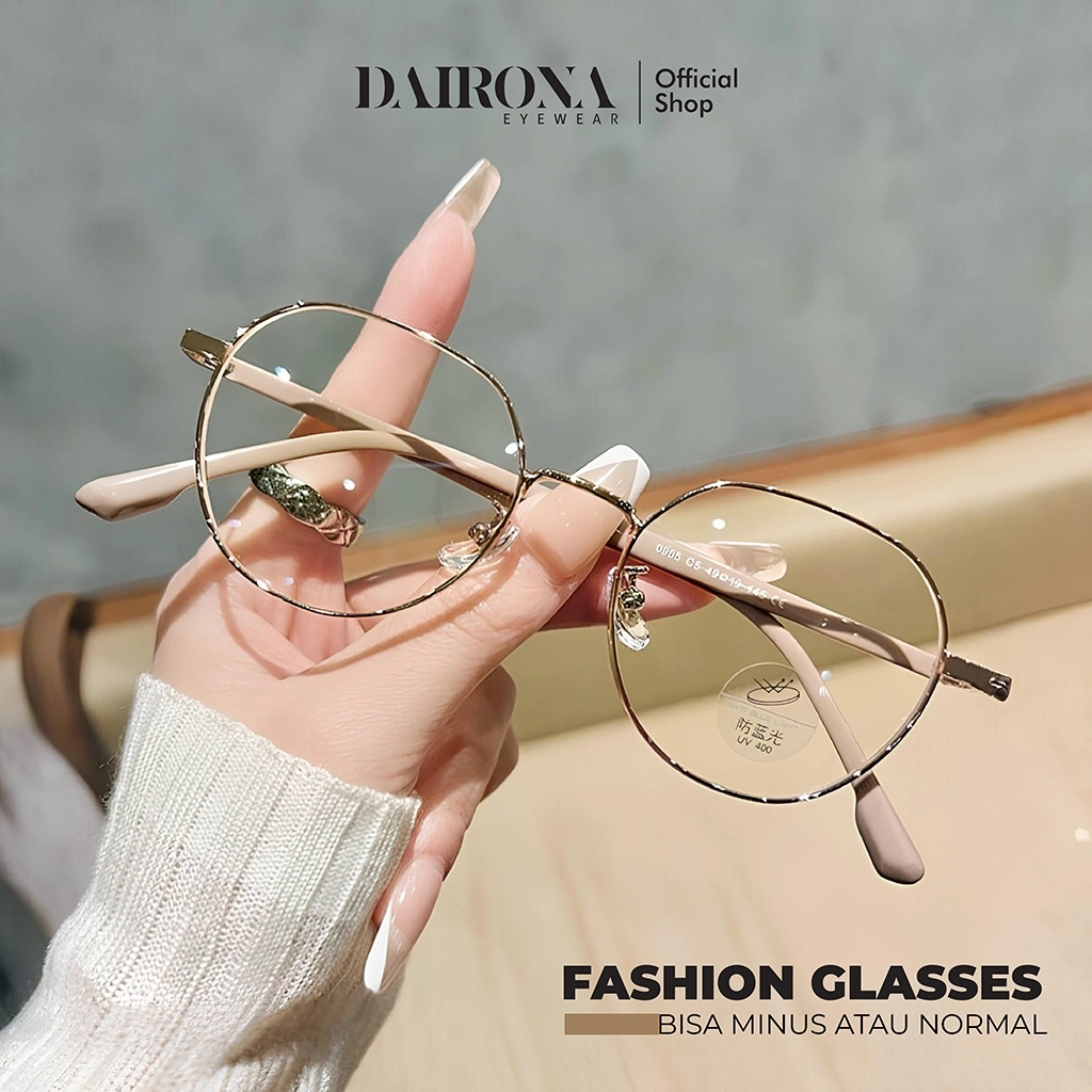 Dairona Eyewear Kacamata Photocromic Minus Anti Radiasi Anti Blueray Pria WanitaTerbaru Kacamata Fashion Kekinian Bentuk Bulat TR-90+Metal 0955