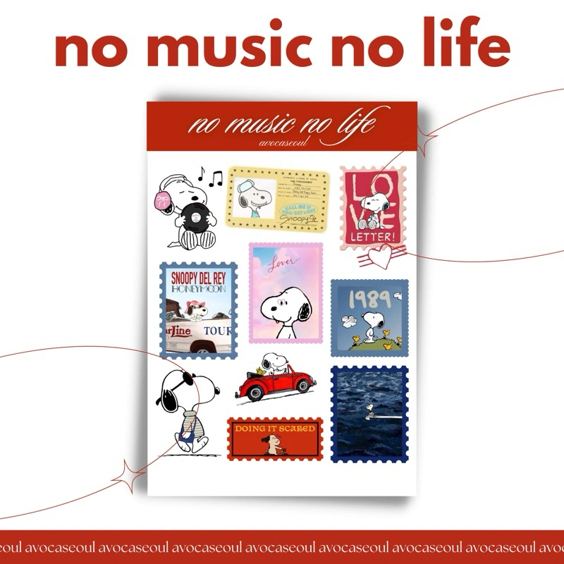 stickers sheet no music no life aesthetic ins korea untuk dekorasi scrapbook, deco pola, journaling, phonecase, headphone, stiker lucu
