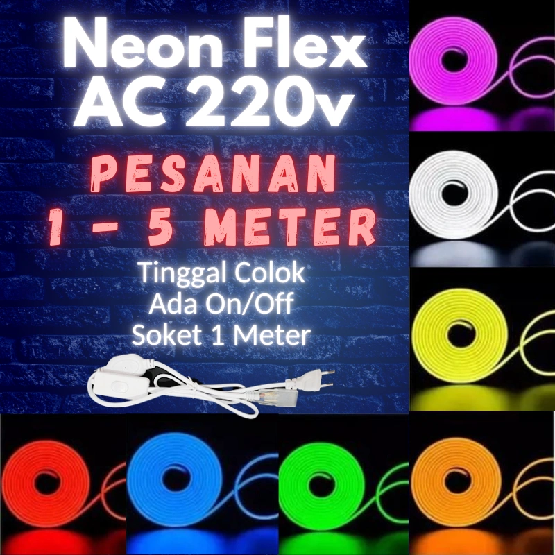 LAMPU LED NEON FLEX SELANG 220VMETERAN SIGN STRIP OUTDOOR 1M-5M