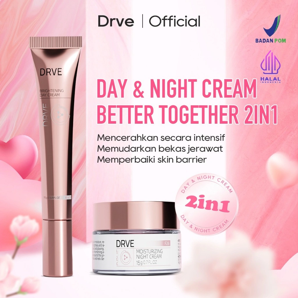Drve brightening day cream & night cream mengandung Niacinamide memperbaiki pelindungan kulit yang rusak, efek antioksida dan anti inflamasi  melembabakan secara mendalam  menajaga kulit tetap lembab dan bersinar sepanjang hari