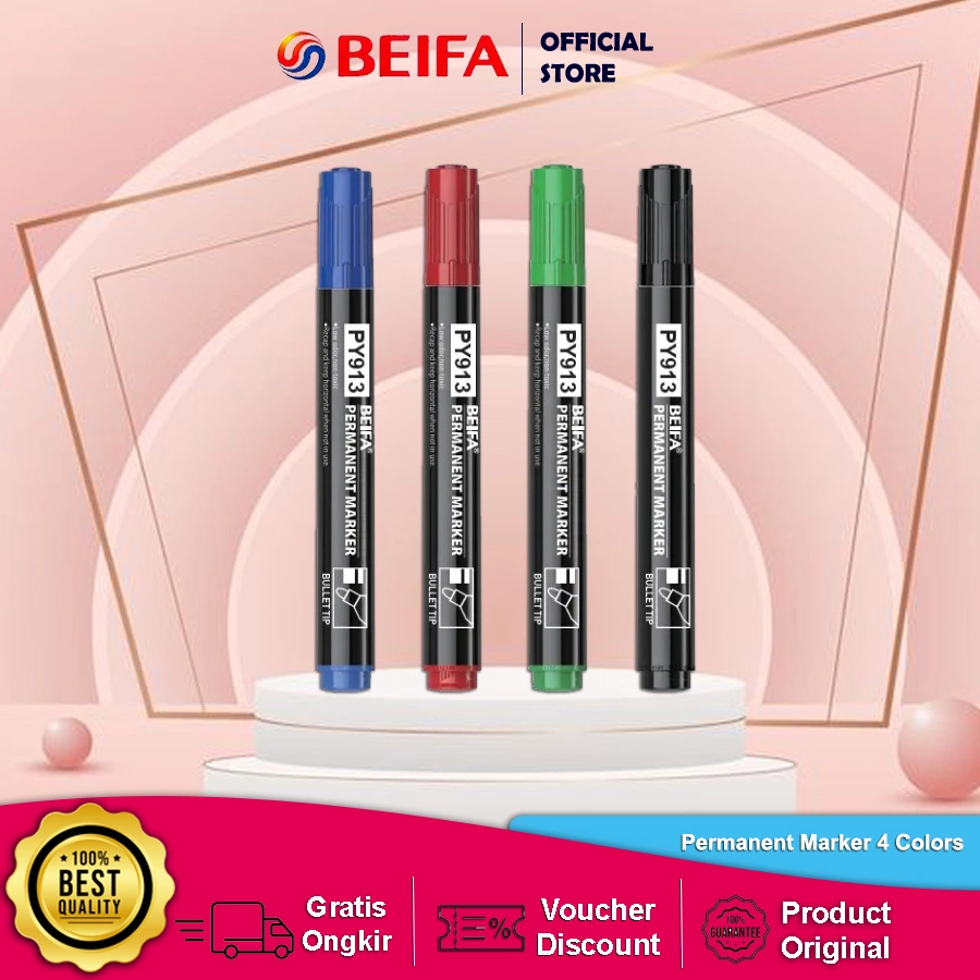 Beifa Spidol Permanen PY913 - Warna Hitam Biru Merah Terang Cepat Kering Original
