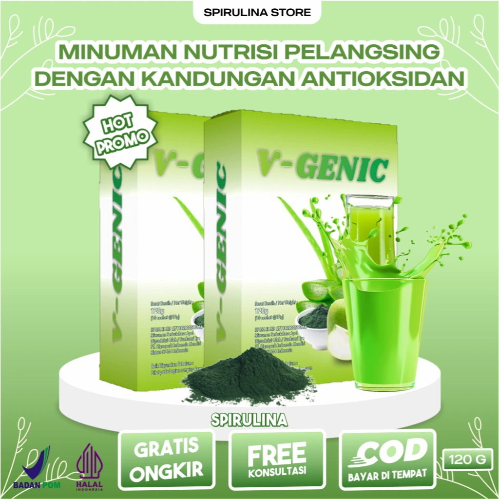 Solusi Minuman Kaya Serat Untuk Diet Turunkan Berat Badan V- Genic Mengandung Spirulina Paket 2 Box