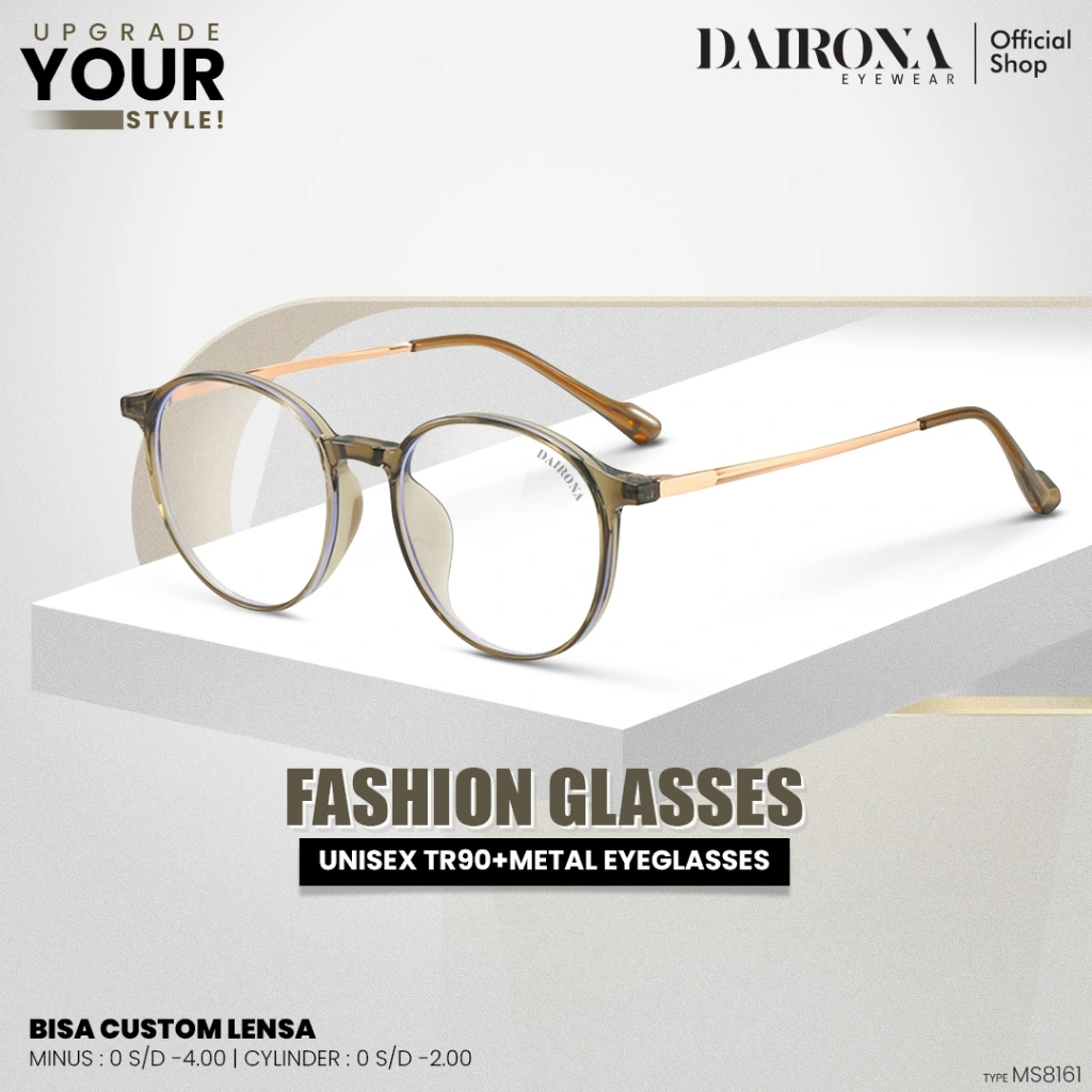Dairona Eyewear Kacamata Photocromic Minus Anti Radiasi Blueray Bluecromic Kacamata Minus Terbaru Pria Wanita TR-90 Bentuk Bulat JF MS8161