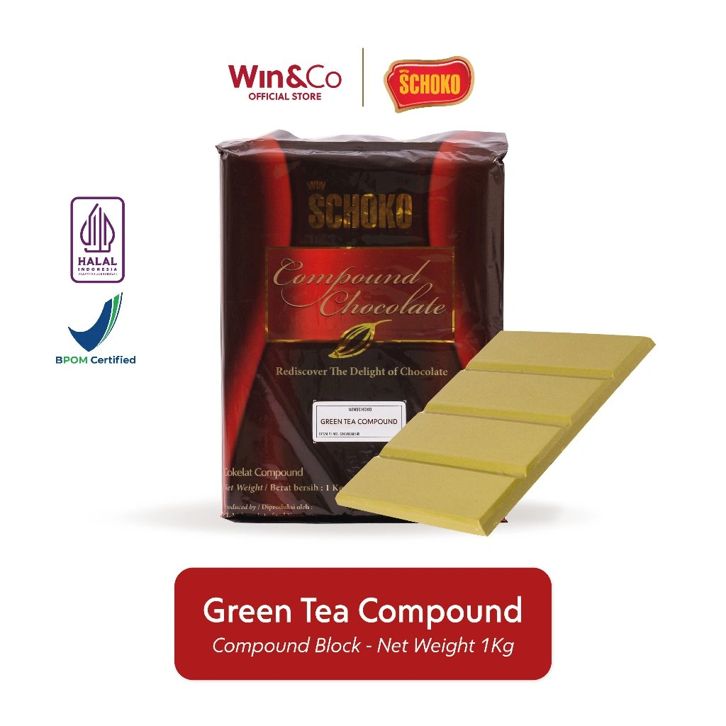 SCHOKO Green Tea Compound Block /  Cokelat Batangan - 1kg