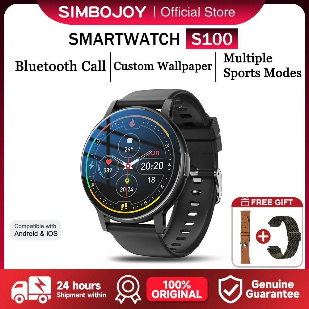 Simbojoy SmartWatch S100 HD Screen AOD Bluetooth Call Blood Oxygen&Heart Rate&MET 24H Precise Sleep Sport Smartwatch