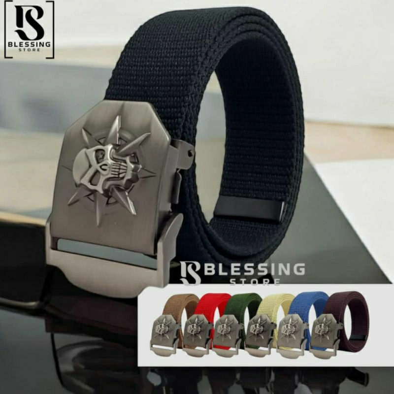 ikat pinggang pria kanvas cotton sabuk gesper metal tengkorak FD09C