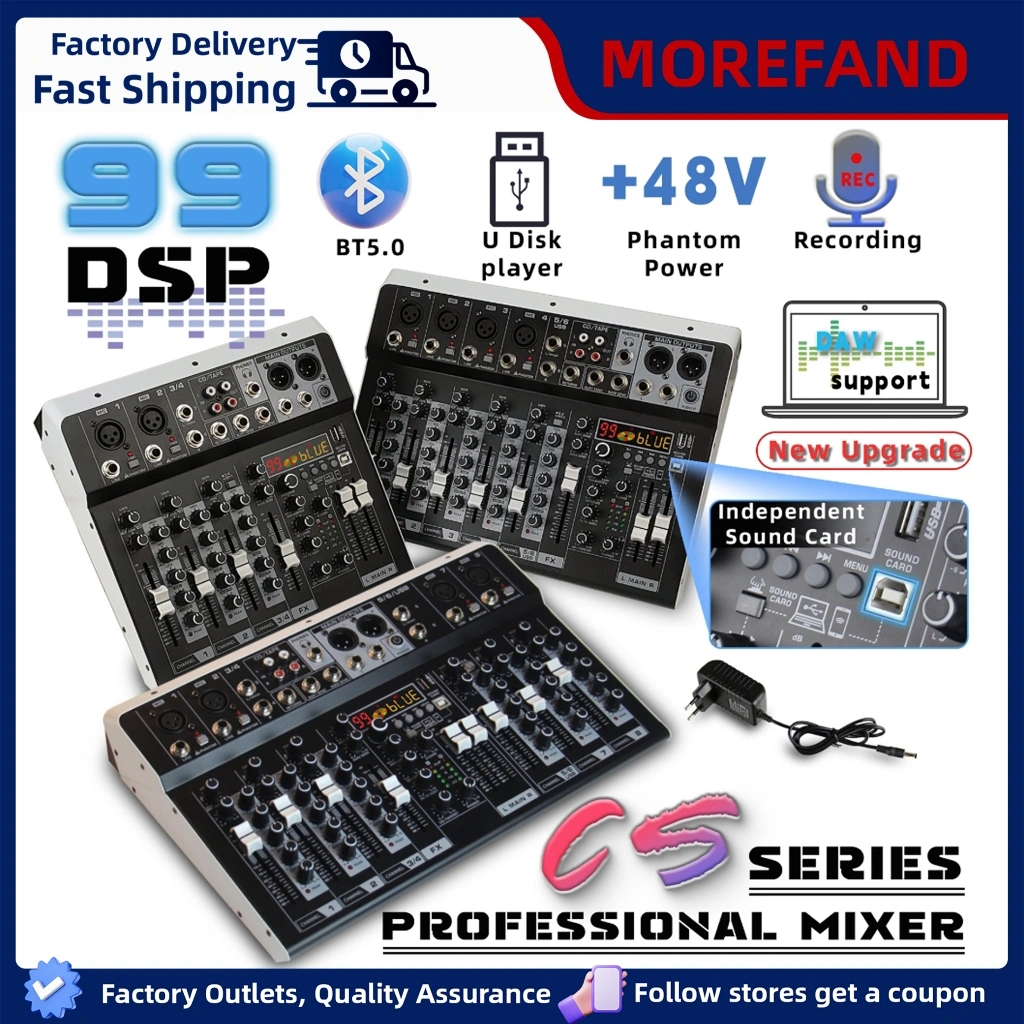 MOREFAND COD CS4 CS6 CS8 Professional Audio Mixer-USB /4-6-8 Channel mikser audio With Bluetooth /99 DSP/USB For DJ Play Sound Effect / Interface For Recording /audio premium /12v Mixer With Equalizer
