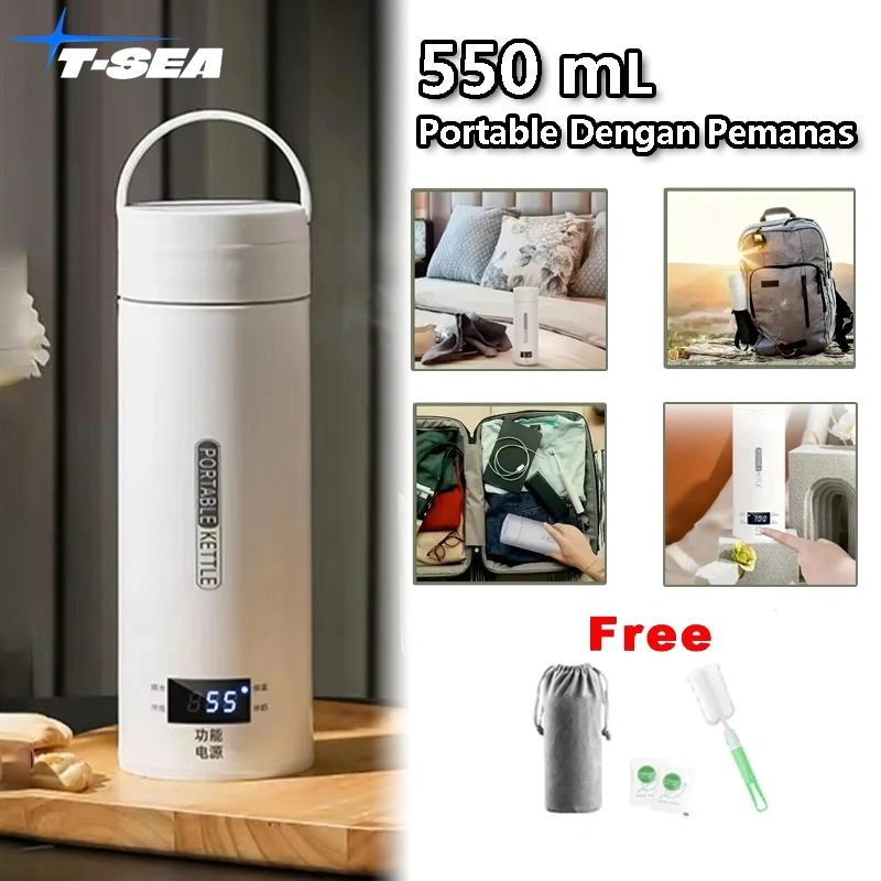 T-SEA 500ML Portable Kettle Electric Thermos Pemanas Air Teko Listrik Pengatur Suhu Atur Indikator /Dengan Pemanas Baja Tahan Karat 304 Mati Otomatis