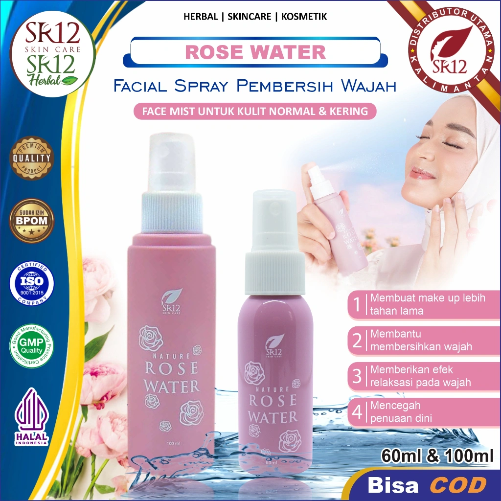 Nature Rose Water SR12 | Melembabkan Kulit Wajah | Membantu Make Up Tahan Lama | Menyegarkan Wajah