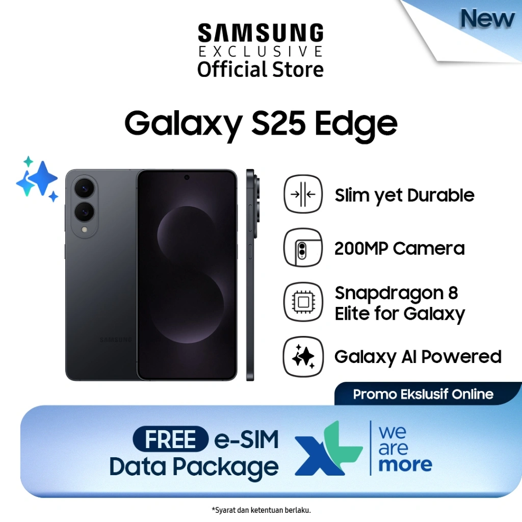 Samsung Galaxy S25 Edge 12/256GB - Titanium Jetblack | Smartphone AI | Kamera 200MP | Handphone Tipis | Prosesor Snapdragon 8 Elite
