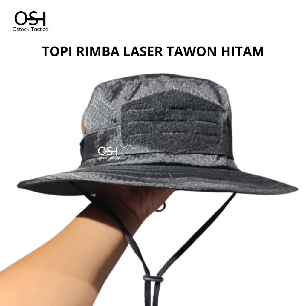 Topi Rimba Laser Tawon Warna Hitam / Topi Taktis Militer / Bucket Hat Army