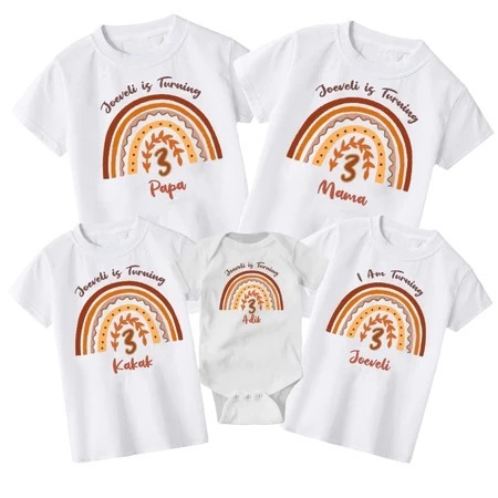 Herlin Collection_Kaos Couple Keluarga Birthday Pelangi Pastel FREE custom nama dan angka