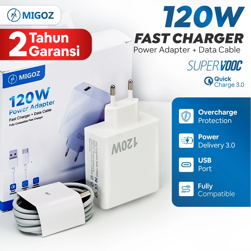 Migoz Charger 120W Fast Charging Micro USB & Type C untuk Semua HP Android & Smartphone