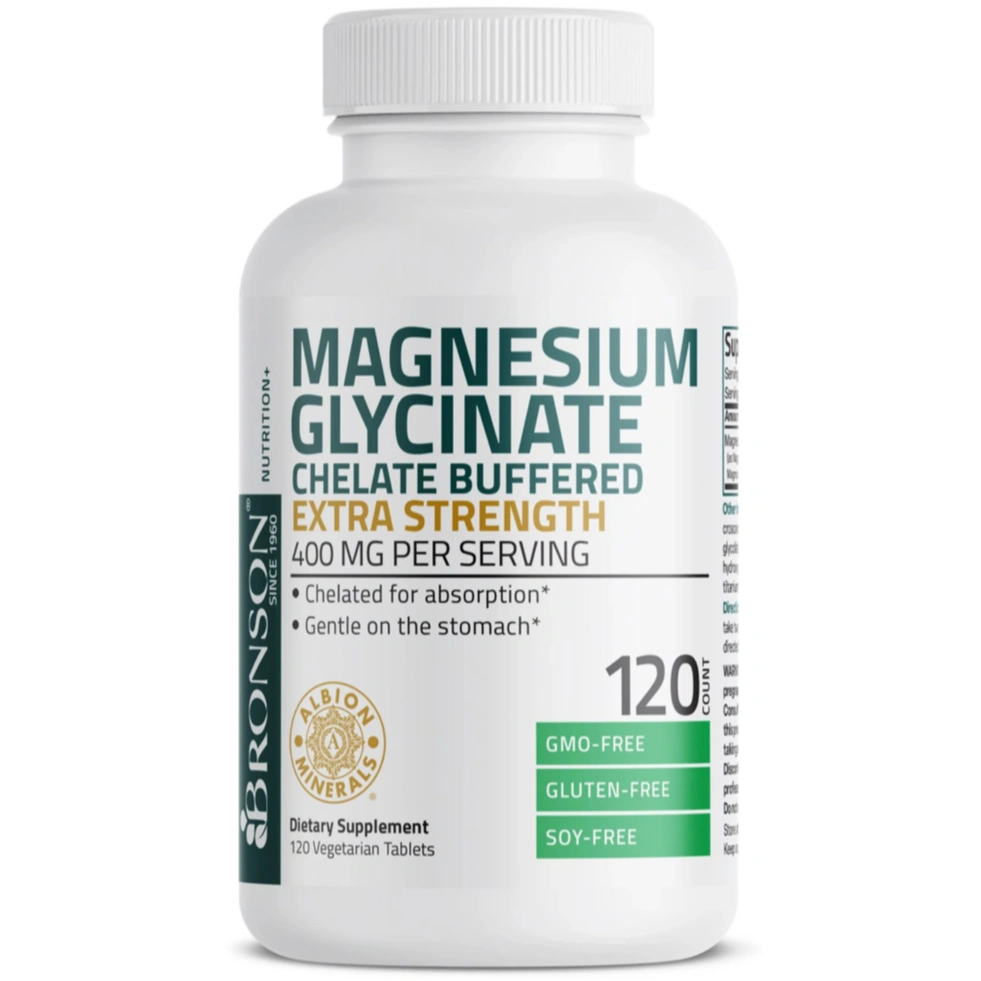 Bronson Magnesium Glycinate 400mg Extra Strength | Bisglycinate Chelate Buffered | Albion Minerals | Vegetarian Tablets
