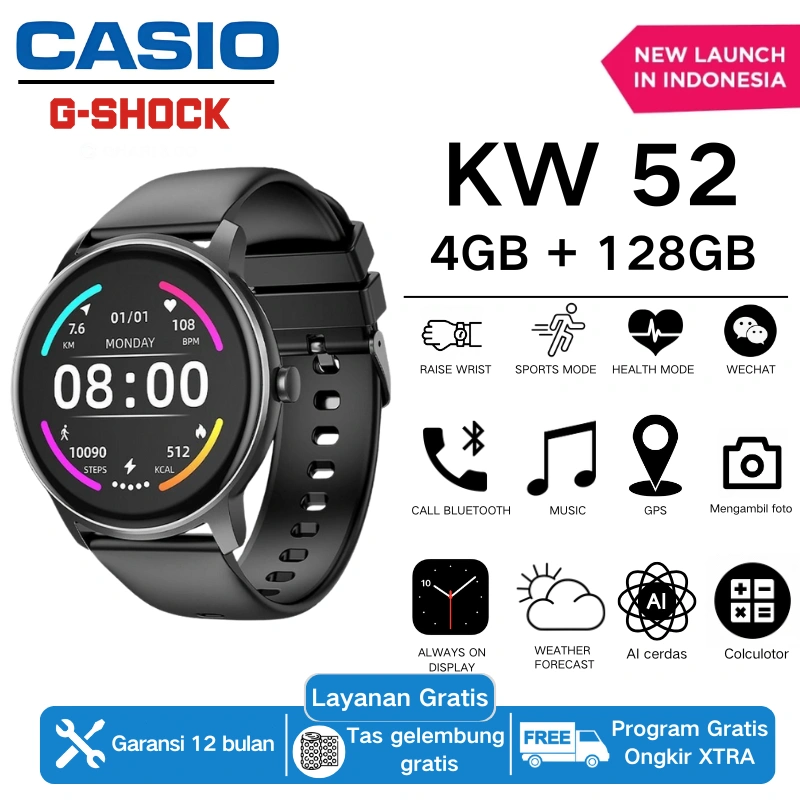 CASIO Samrt watch KW52 Original with 2.0" HD AMOLED Display  Waterproof Bluetooth Call Smartwatch wanita pria wireless charging Dan Ganti Wallpapper Jam Tangan Smartwatch Jam Tangan Wanita