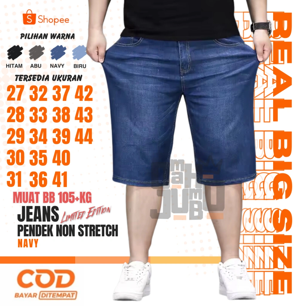 Celana Jeans Pendek Pria Jumbo Big Size 39-44 Bahan Non Stretch Premium