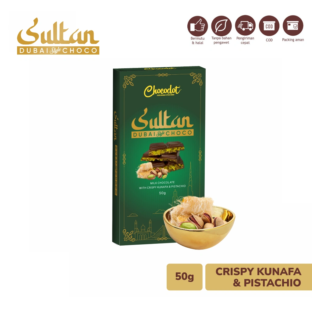 Chocodot - Coklat Sultan Dubai Style Choco Milk Chocolate Premium with Crispy Kunafa & Pistachio 50g