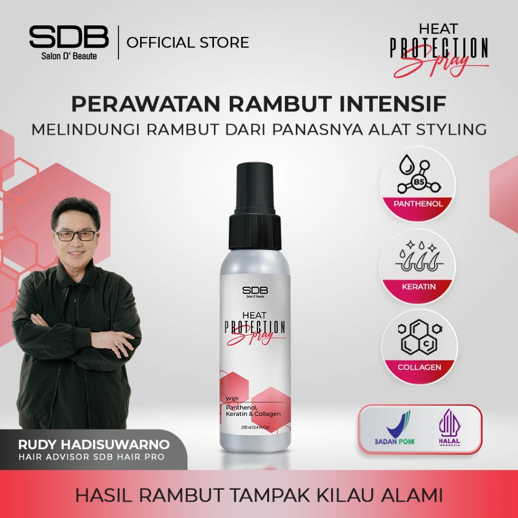 SDB Heat Protection Hair Spray 100ml with Keratin, Collagen, Antioksidan dan Pathenol / Melindungi rambut dari panas nya alat penata rambut, kerusakan akibat sinar matahari, polusi serta kimia