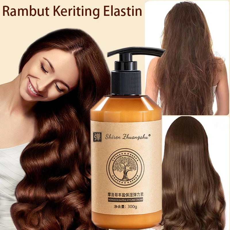 Rambut Keriting Elastin300ml cury hair cream  Melembabkan Tidak lengket Kurangi rambut kusut