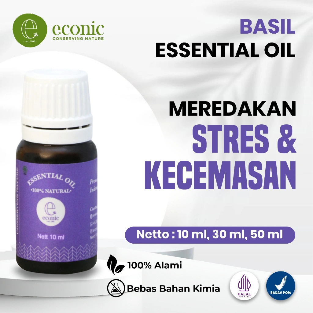 Basil Essential Oil 100% Alami | Aromaterapi Meredakan Stres & Nyeri Otot | Essential Oil Diffuser