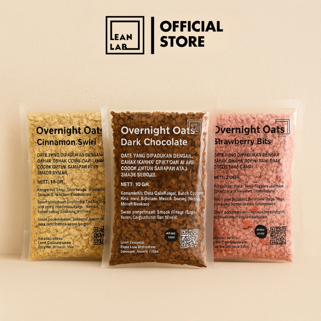 (Special Live) Lean Lab Overnight Oats Triple Mix 70gr x3 (Chocolate, Cinnamon, Strawberry)