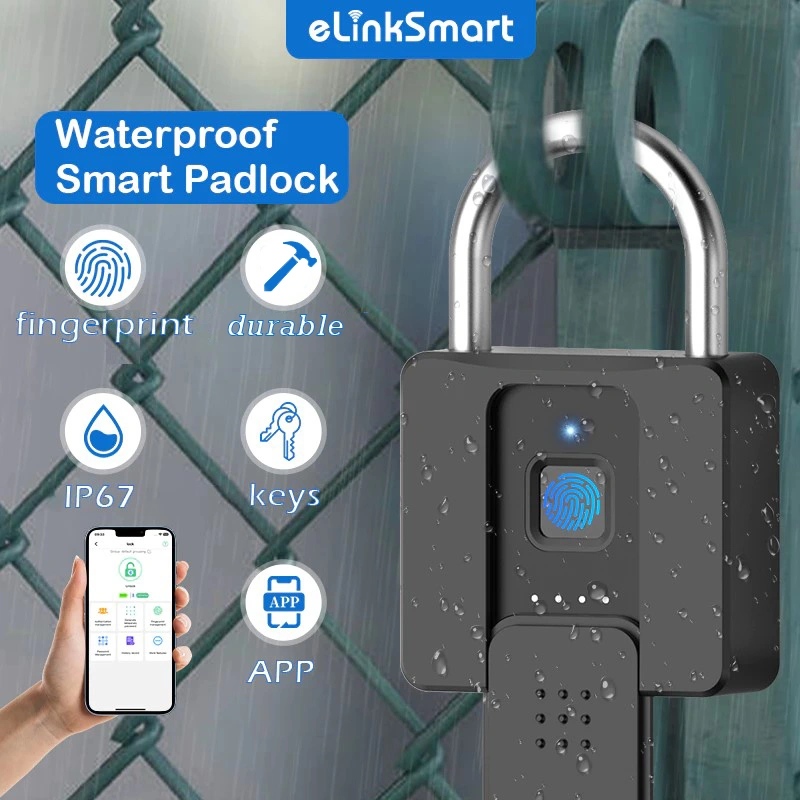 Waterproof Padlock Smart Fingerprint Padlock With Key Heavy Duty Door Lock Gate Lock for Outdoor