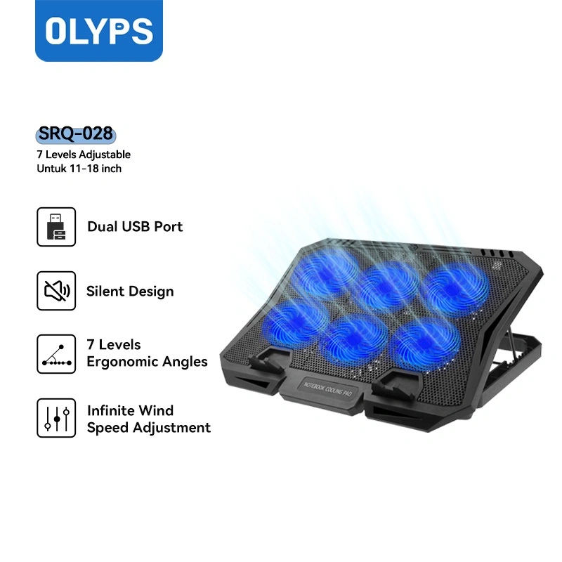 OLYPS Cooling Pad Laptop Gaming 6 Core Fan Kipas Laptop Cooling Pad 2200±10%RPM With Digital Display