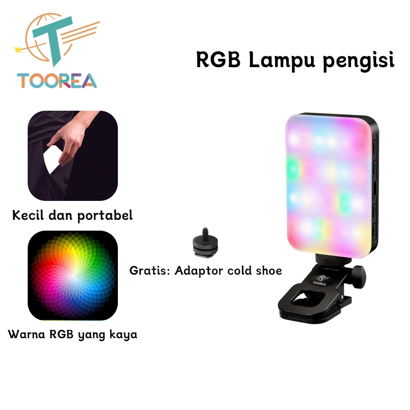 TOOREA Portabel Clip Mini Magnetic Fill Light Lampu LED RGB LED Konten Kreator Selfie Light Foto Video Hp Tripod Kamera Ring Light Untuk Camera Handphone