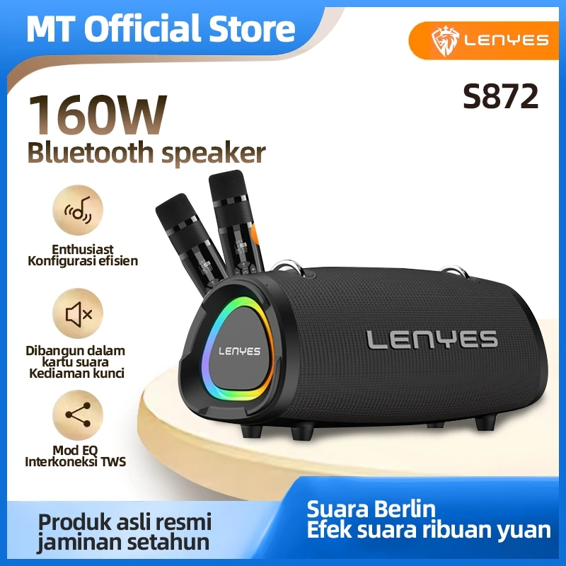LENYES S872 160W Outdoor KTV Wireless Speaker + Microphone Karaoke Bluetooth 5.3 Portable DSP Ekstra Bass RGB Light TWS