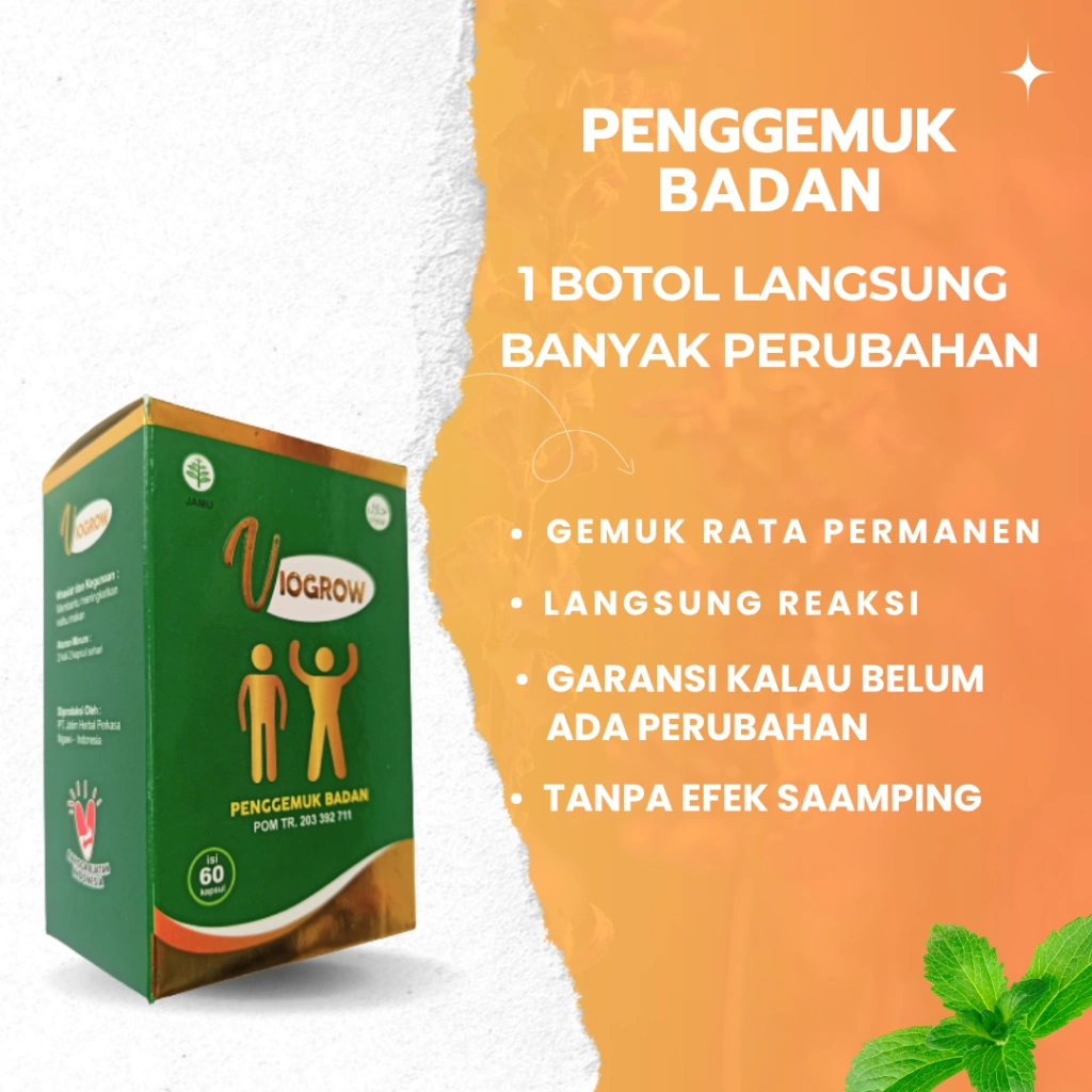 Herbal Suplemen Viogrow Obat gemuk Permanen Penggemuk badan herbal alami serta penambah nafsu makan Berat badan bikin cepat gemuk Penambah nafsu makan anak dan dewasa pria dan wanita ubat gemuk permanen Bpom gemuk farmasi Multivitamin