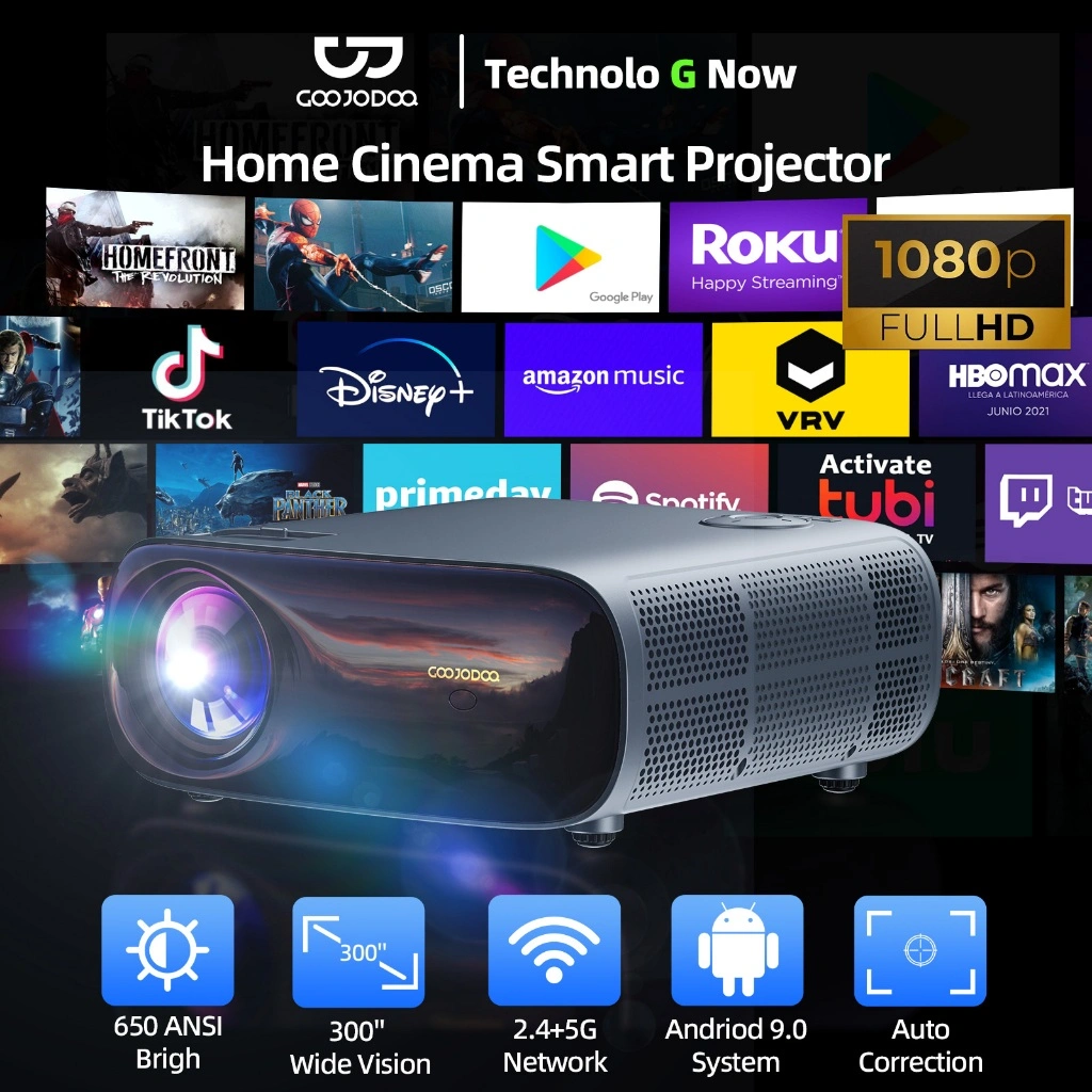 Goojodoq Proyektor Profesional 5.7inch Android 9.0 4k Wifi Full Hd 1080p 600ANSI With two 10W powerful speakers Proyektor Smartphone Home Theater Projetor