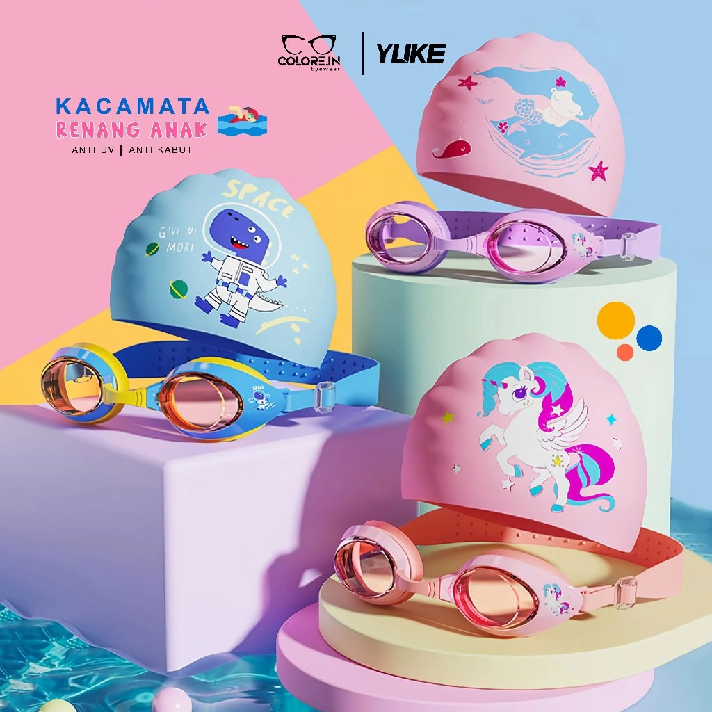 Colore.in Kacamata Renang Anak Perempuan Laki Laki Swimming Character Anti UV Anti Fog Karet Silikon JY626-YC5001-SC22